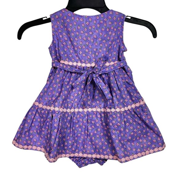 Vintage Purple Calico Floral Rick-Rack Trim Dress and Bloomers Girls Size 24M - Picture 5 of 8